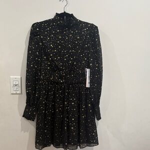 Aqua Black Starry Long Sleeve Dress